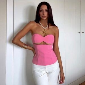 ZARA WOMAN SS23 PINK STRAPLESS CUT OUT TOP, SIZE LARGE, NEVER‎ WORN, NO TAG